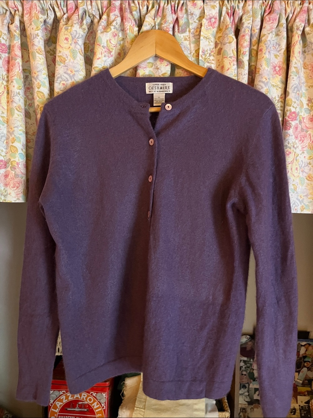 Sutton Studio Purple Cashmere Button Pullover